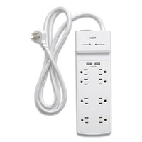 Surge Protector, 8 Ac Outlets, 2 Usb Ports, 6 Ft Cord, 2100 J, White