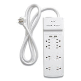 Surge Protector, 8 Ac Outlets, 2 Usb Ports, 6 Ft Cord, 2100 J, White