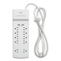 Surge Protector, 10 Ac Outlets, 2 Usb Ports, 6 Ft Cord, 3000 J, White