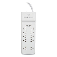 Surge Protector, 10 Ac Outlets, 2 Usb Ports, 6 Ft Cord, 3000 J, White