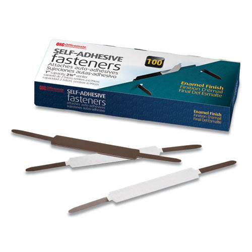 Self-adhesive Folder Fasteners, 1" Capacity, 2.75" Center To Center, Brown, 100-box