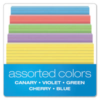 Ruled Index Cards, 5 X 8, Blue-violet-canary-green-cherry, 100-pack
