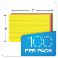 Ruled Index Cards, 3 X 5, Glow Green-yellow, Orange-pink, 100-pack