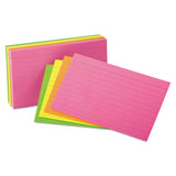 Ruled Index Cards, 3 X 5, Glow Green-yellow, Orange-pink, 100-pack