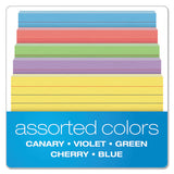 Ruled Index Cards, 3 X 5, Blue-violet-canary-green-cherry, 100-pack