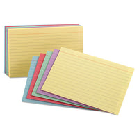 Ruled Index Cards, 3 X 5, Blue-violet-canary-green-cherry, 100-pack