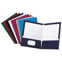 High Gloss Laminated Paperboard Folder, 100-sheet Capacity, Blue, 25-box