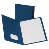 Leatherette Two Pocket Portfolio With Fasteners, 8 1-2" X 11", Blue, 10-pk