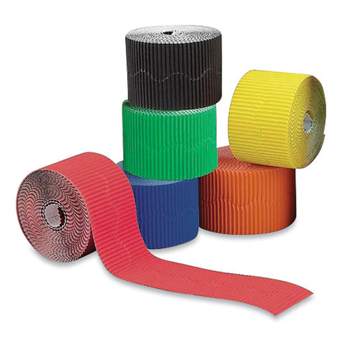Bordette Decorative Border, 2.25" X 50 Ft Roll, Apple Green, Black, Canary, Flame, Orange, Royal Blue, 6-carton
