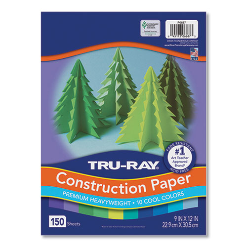 Tru-ray Construction Paper, 76 Lb Text Weight, 9 X 12, Cool Assorted Colors, 150/pack