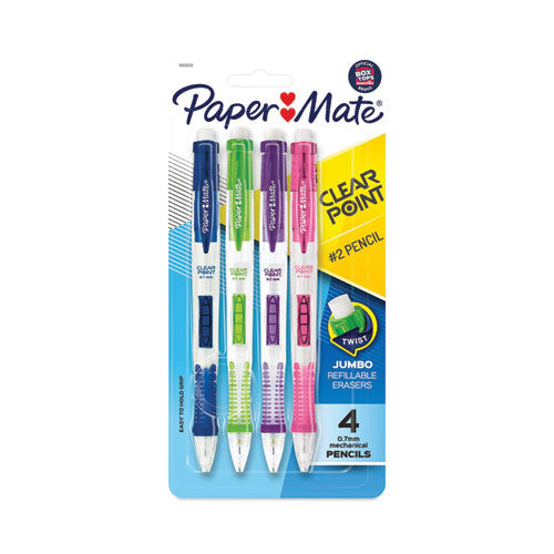 Clear Point Mechanical Pencil, 0.7 Mm, Hb (#2), Black Lead, Assorted Barrel Colors, 4-pack