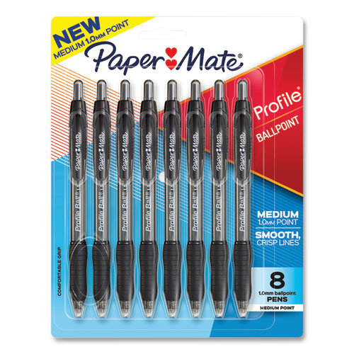Profile Ballpoint Pen, Retractable, Medium 1 Mm, Black Ink, Translucent Black Barrel, 8-pack