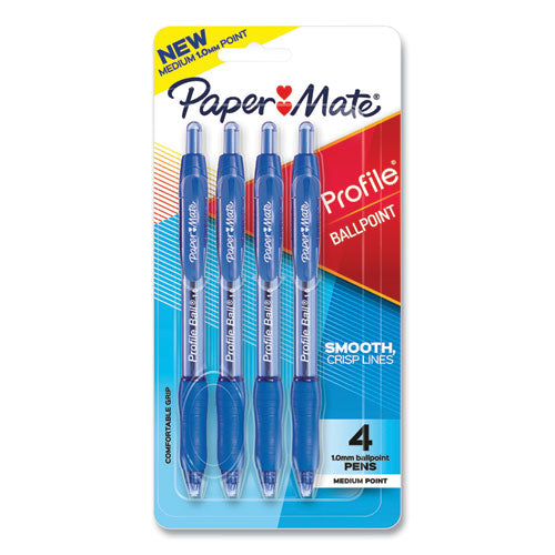 Profile Ballpoint Pen, Retractable, Medium 1 Mm, Blue Ink, Translucent Blue Barrel, 4-pack