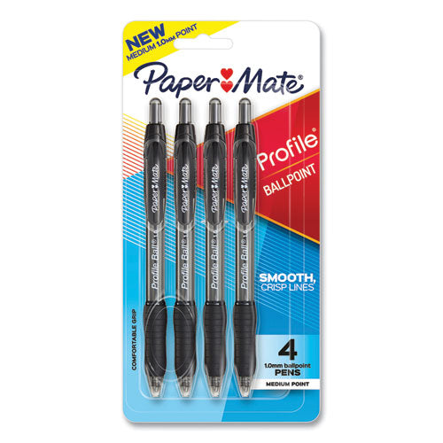 Profile Ballpoint Pen, Retractable, Medium 1 Mm, Black Ink, Translucent Black Barrel, 4-pack