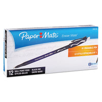 Eraser Mate Stick Ballpoint Pen, Medium 1mm, Black Ink-barrel, Dozen