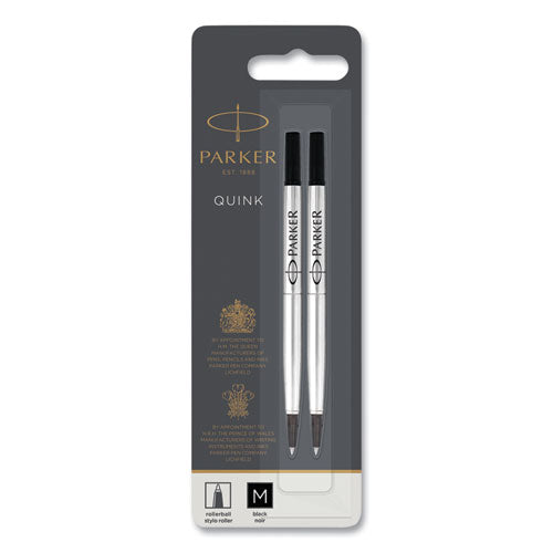 Quink Refill For Parker Rollerball Pen, Medium Tip, Black Ink, 2/pack