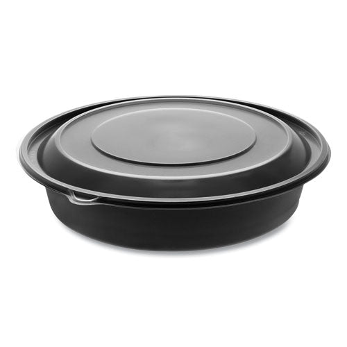 Earthchoice Mealmaster Bowls With Lids, 48 Oz, 10.13" Diameter X 2.13"h, 1-compartment, Black-clear, 150-carton
