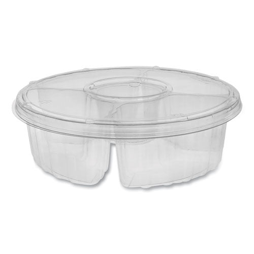 Dip Cup Platter, 4-compartment, 10" Dia, 64 Oz, Clear, 100-carton