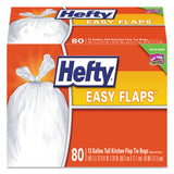 Easy Flaps Trash Bags, 13 Gal, 0.8 Mil, 23.75" X 28", White, 80-box