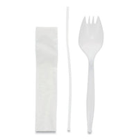 Fieldware Polypropylene Cutlery Kit, Spork, 10 X 8 Napkin, Standard Straw, Mediumweight, White, 1,000-carton