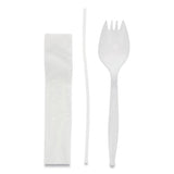 Fieldware Polypropylene Cutlery Kit, Spork, 10 X 8 Napkin, Standard Straw, Mediumweight, White, 1,000-carton