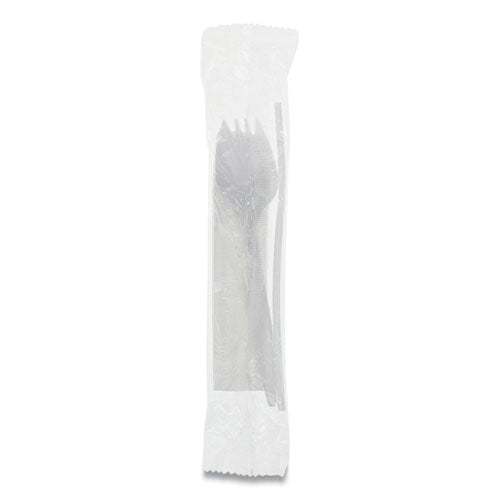 Fieldware Polypropylene Cutlery Kit, Spork, 10 X 8 Napkin, Standard Straw, Mediumweight, White, 1,000-carton