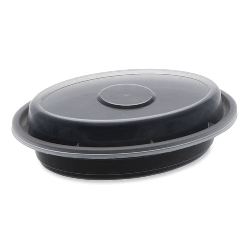 Newspring Versatainer Microwavable Containers, Oval, 6 Oz, 5.7 X 4 X 1.1, Black/clear, Plastic, 150/carton