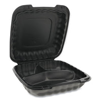 Earthchoice Smartlock Microwavable Hinged Lid Containers, 3 Compartment, 9.33 X 8.88 X 3.1, Black, 120-carton