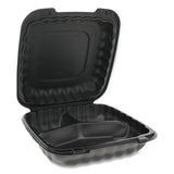 Earthchoice Smartlock Microwavable Hinged Lid Containers, 3 Compartment, 9.33 X 8.88 X 3.1, Black, 120-carton