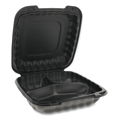 Earthchoice Smartlock Microwavable Hinged Lid Containers, 3 Compartment, 9.33 X 8.88 X 3.1, Black, 120-carton