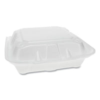 Foam Hinged Lid Containers, Dual Tab Lock, 8.42 X 8.15 X 3, 3-compartment, White, 150-carton