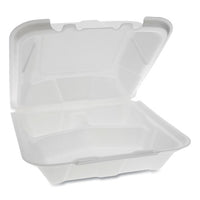Foam Hinged Lid Containers, Dual Tab Lock, 9.13 X 9 X 3.25, 3-compartment, White, 150-carton