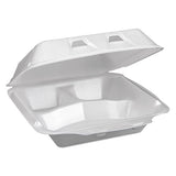 Foam Hinged Lid Containers, Dual Tab Lock Economy, 9.13 X 9 X 3.25, 3-compartment, White, 150-carton