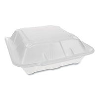 Foam Hinged Lid Containers, Dual Tab Lock Economy, 9.13 X 9 X 3.25, 3-compartment, White, 150-carton