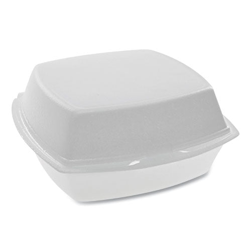 Foam Hinged Lid Containers, Single Tab Lock, 6.38 X 6.38 X 3, 1-compartment, White, 500-carton