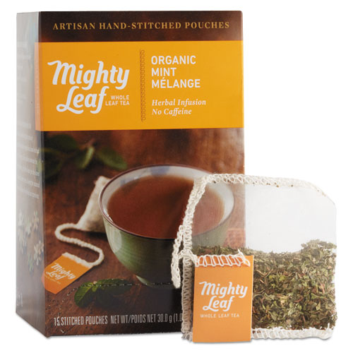 Whole Leaf Tea Pouches, Organic Mint Melange, 15-box
