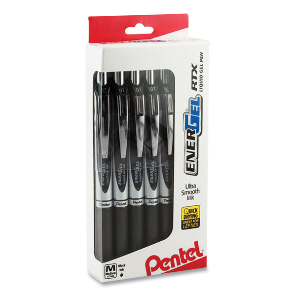 Energel Rtx Gel Pen, Retractable, Medium 0.7 Mm, Black Ink, Black-silver Barrel, Dozen