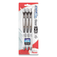 Energel Pearl Gel Pen, Retractable, Medium 0.7 Mm, Black Ink, White-black Barrel, 3-pack