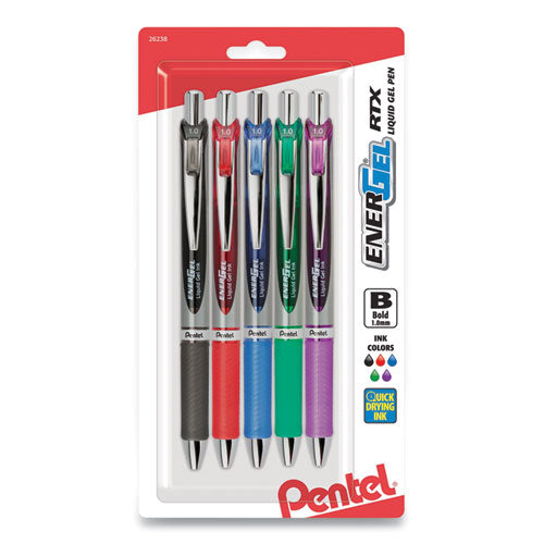 Energel Rtx Gel Pen, Retractable, Bold 1 Mm, Assorted Ink And Barrel Colors, 5-pack