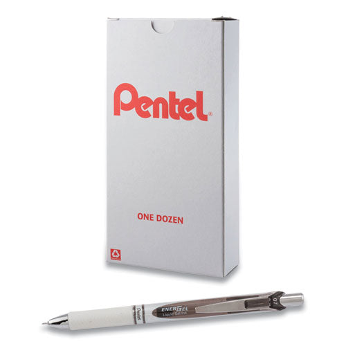 Energel Pearl Gel Pen, Retractable, Medium 0.7 Mm, Black Ink, White-black Barrel, Dozen