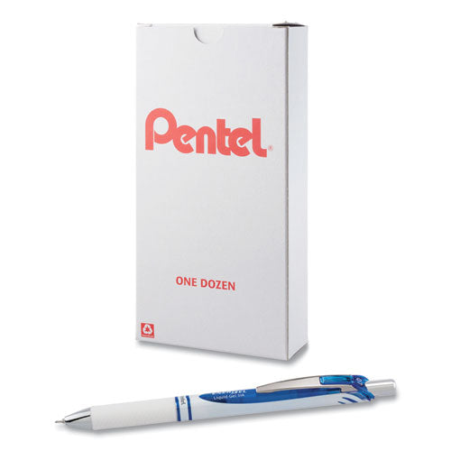 Energel Pearl Gel Pen, Retractable, Medium 0.7 Mm, Blue Ink, White-blue Barrel, Dozen