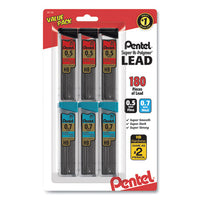 Super Hi-polymer Lead Refill Value Pack, 0.5 Mm; 0.7 Mm, Hb, Black, 30-tube, 6 Tubes-pack