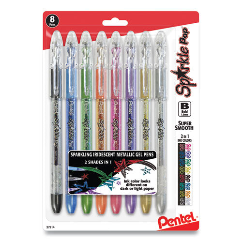 Sparkle Pop Metallic Gel Pen, Stick, Bold 1 Mm, Assorted Ink Colors, Clear Barrel, 8-pack