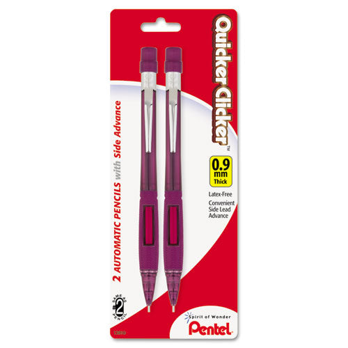 Quicker Clicker Mechanical Pencil, 0.9 Mm, Hb (#2.5), Black Lead, Burgundy Barrel, 2-pack