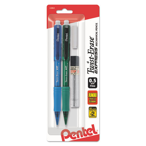 Twist-erase Express Mechanical Pencil Refill Pack, 0.5 Mm, Hb (#2.5), Black Lead, Assorted Barrel Colors, 2 Pencils