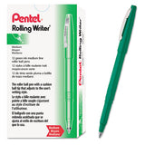 Rolling Writer Stick Roller Ball Pen, Medium 0.8mm, Green Ink-barrel, Dozen