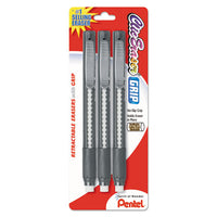 Clic Eraser Grip Eraser, White Polyvinyl Chloride Eraser, Randomly Assorted Barrel Colors, 3-pack