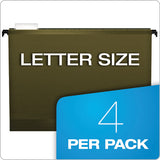 Surehook Hanging Pocket File, Letter Size, 1-5-cut Tab, Standard Green, 4-pack