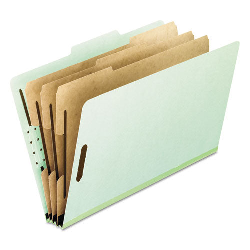 Four-, Six-, And Eight-section Pressboard Classification Folders, 3 Dividers, Embedded Fasteners, Letter Size, Green, 10-box