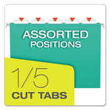 Colored Hanging Folders, Letter Size, 1-5-cut Tab, Aqua, 25-box